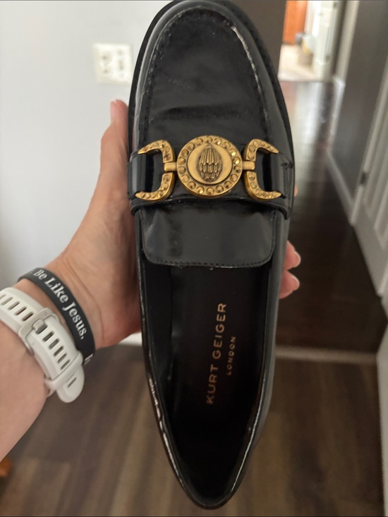 Kurt Geiger Shoes - Kurt Geiger Black Patent Loafers with Gold Medallion